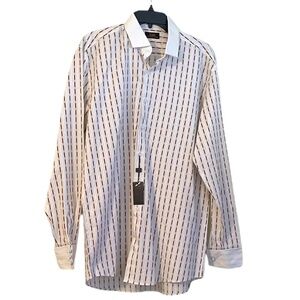 NWT STEVEN LAND FRENCH MEN'S WHITE MULTI STRIPED LONG SLEEVE‎ DRESS SHIRT, SZ XL